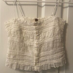 Free People White Smocked Crop Top
